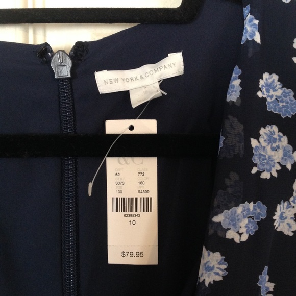 NEW YORK & COMPANY Size 10 NWT Blue Floral Midi Dress Sleeveless Wrap High-Low - Picture 3 of 8